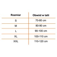 tabelka rozmiarowa,tabelka do pasa lędźwiowo-krzyżowego o-1432