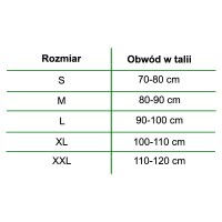 tabelka rozmiarowa,tabelka do pasa lędźwiowo-krzyżowego o-1433