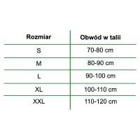 tabelka rozmiarowa,tabelka do pasa lędźwiowo-krzyżowego o-1430