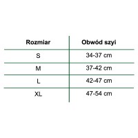 tabelka rozmiarowa,tabelka do kołnierza ortopedycznego o-1800